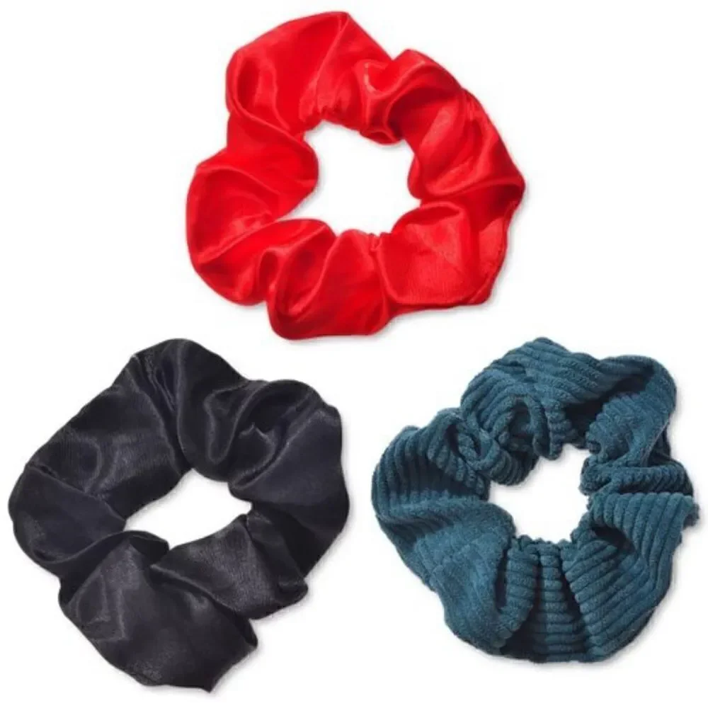 INC International Concepts 3 Piece Red Green Black Hair Scrunchies NWT